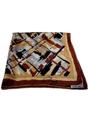 1970s ANNE FOGARTY Abstract ALL SILK Brown Scarf JAPAN Signature David E. Schwab